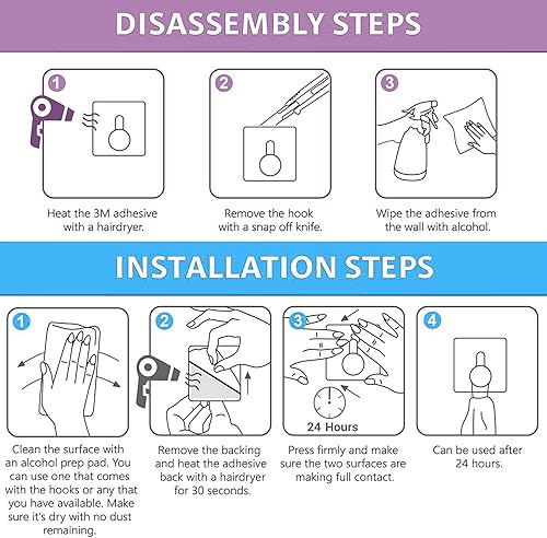 Miniatura 5 de Ganchos adhesivos de pared para baño, cocina, 24 paquetes de 22 libras (máx.) sin uñas, ganchos de acero inoxidable, toallas de servicio, ganchos de