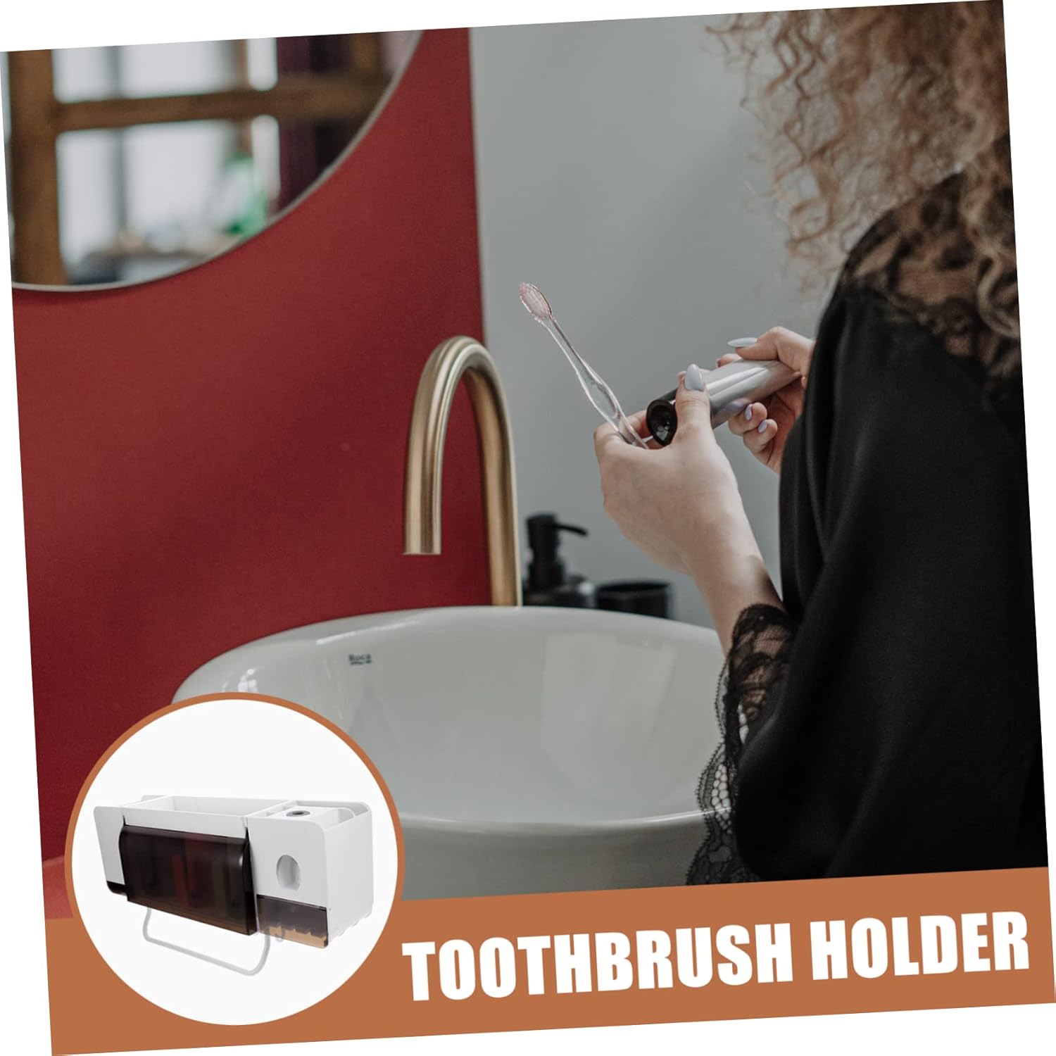 Ciieeo Multi-Functional Wall-Mounted Toothbrush Holder Cup and Toothpaste Storage No Drilling Required Material Bathroom Organizer for Electric and Manual Toothbrushes