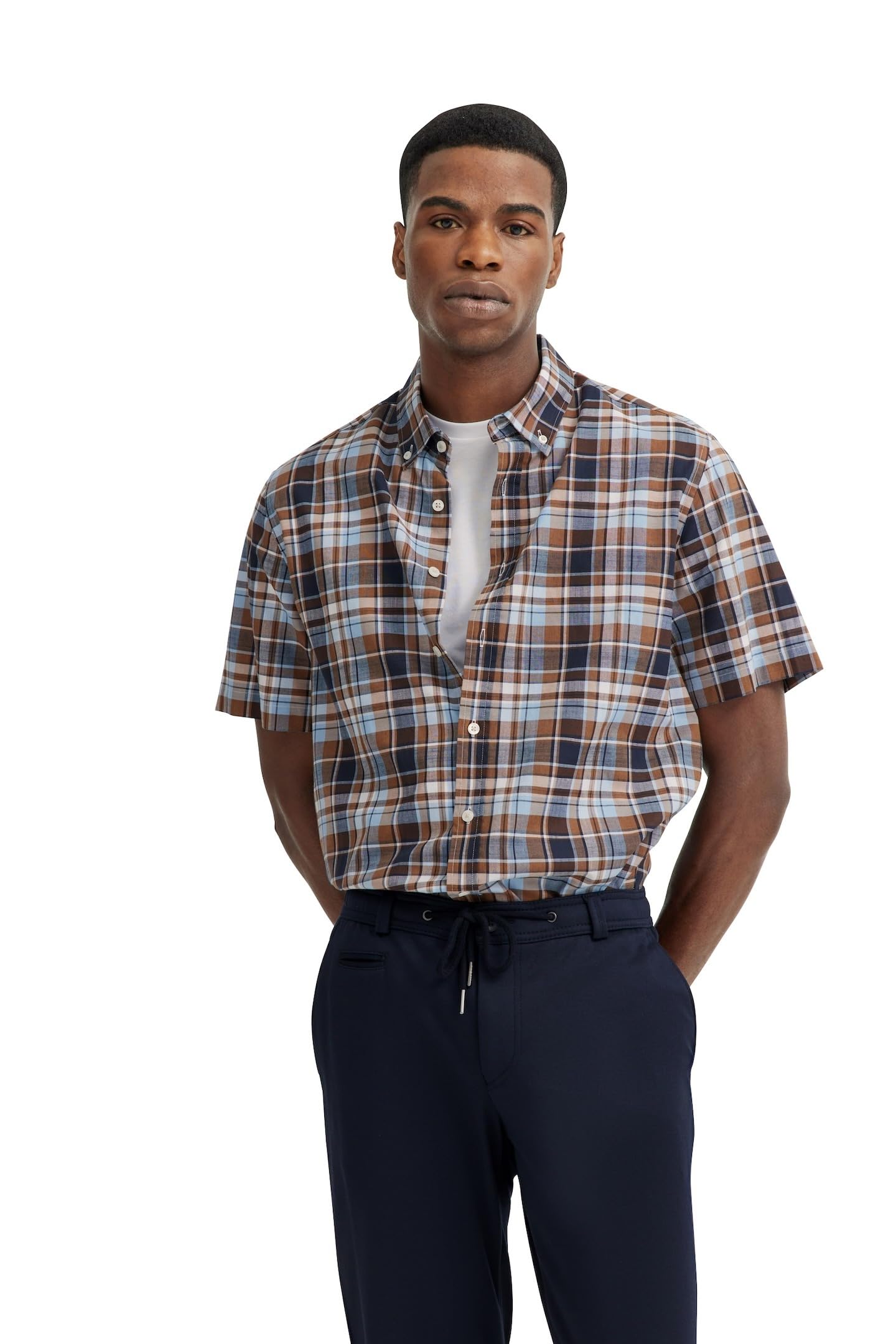 bugatti Men's Shirt Button-Down Short Sleeve Modern Fit, 60-Taupe, XL
