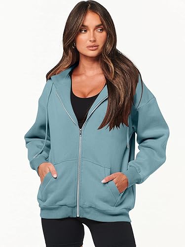 Miniatura 7 de ANRABESS Sudaderas con capucha y cremallera para mujer, de manga larga, sudaderas de gran tamaño, forro polar Y2K, con bolsillos, ropa de otoño