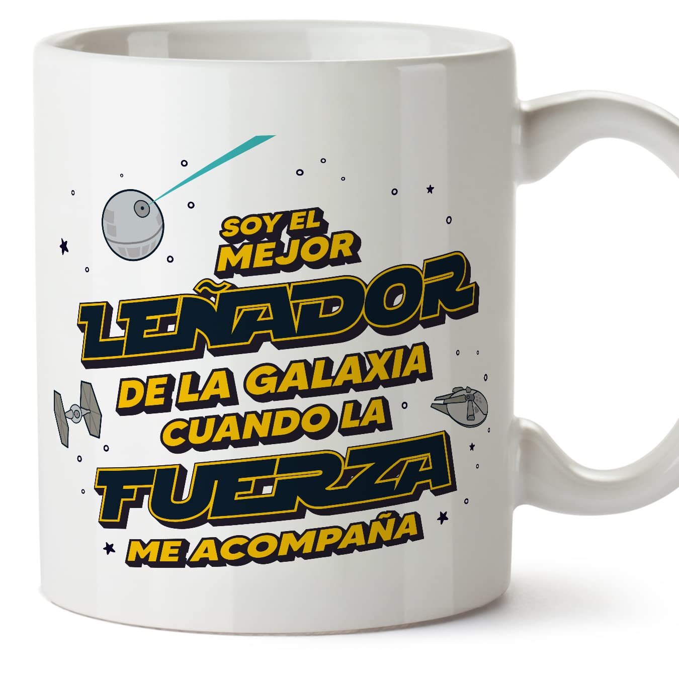 MUGFFINS Lumberjack Man Mug - in Spanish - Mejor de la Galaxia Cuando Fuerza me Acompaña - Funny Gift for Colleagues - Ceramic 11oz Mug