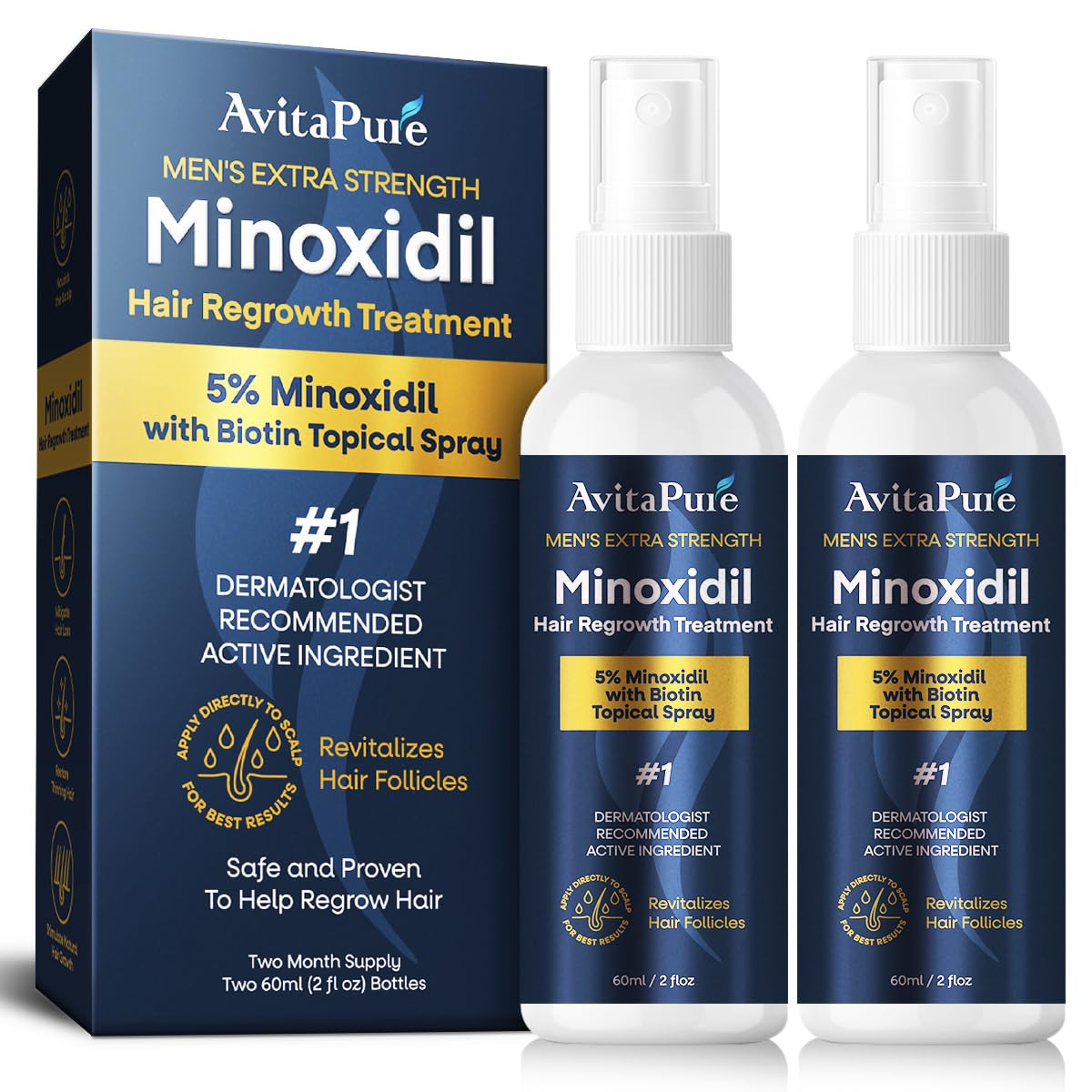 5% Minoxidil for Men Hair Growth Spray, Extra Strength Hair Regrowth Treatment for Men to Combat Hair Loss and Thinning
