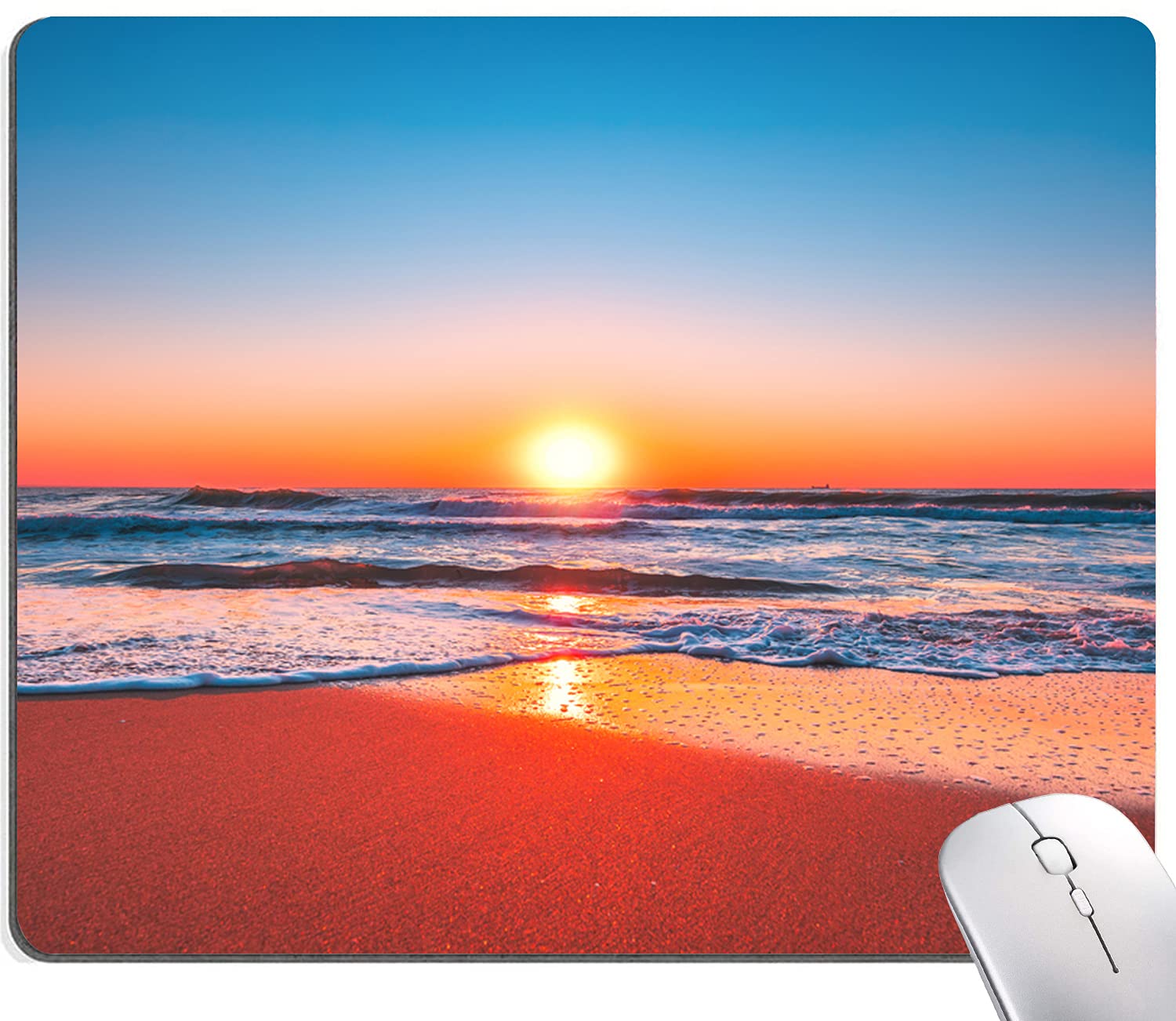 DUADELI Beach Sunrise Mouse Pad, Seaside Wave Sunset Mouse Pad Custom Design, Square Waterproof Mouse Pad Non-Slip Rubber Base MousePads for Office Laptop, 9.5 inchx7.9 inchx0.12 inch Inch