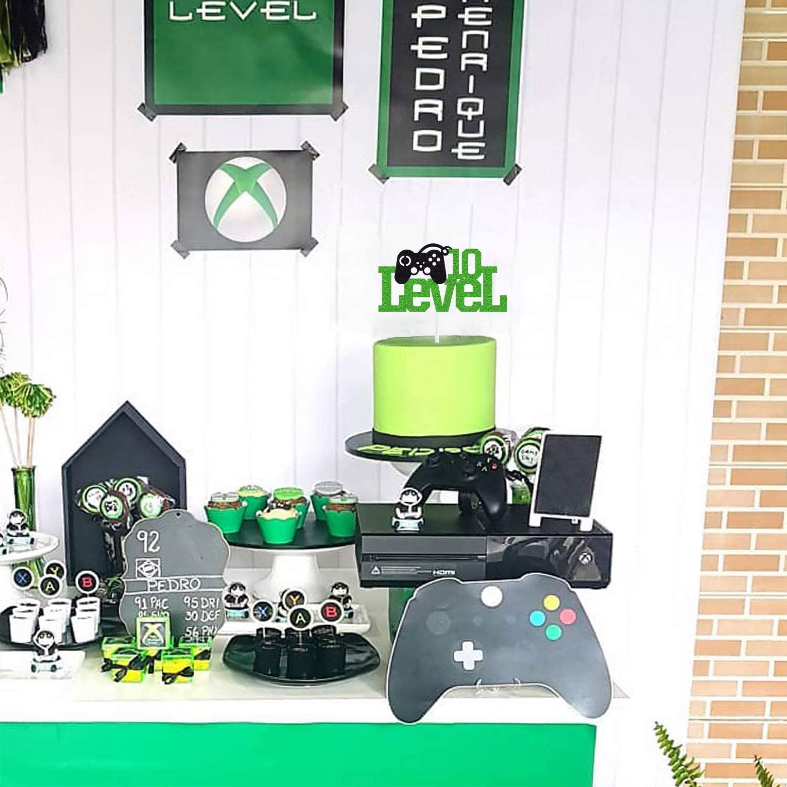 Festiko®Level Up 10 Cake Topper Green Video Game Happy Ten Birthday Theme Party Cake Decoration for Favors 10th Years Old Kids Game Controllers Anniversary Children Birthday Decor Supplies 2