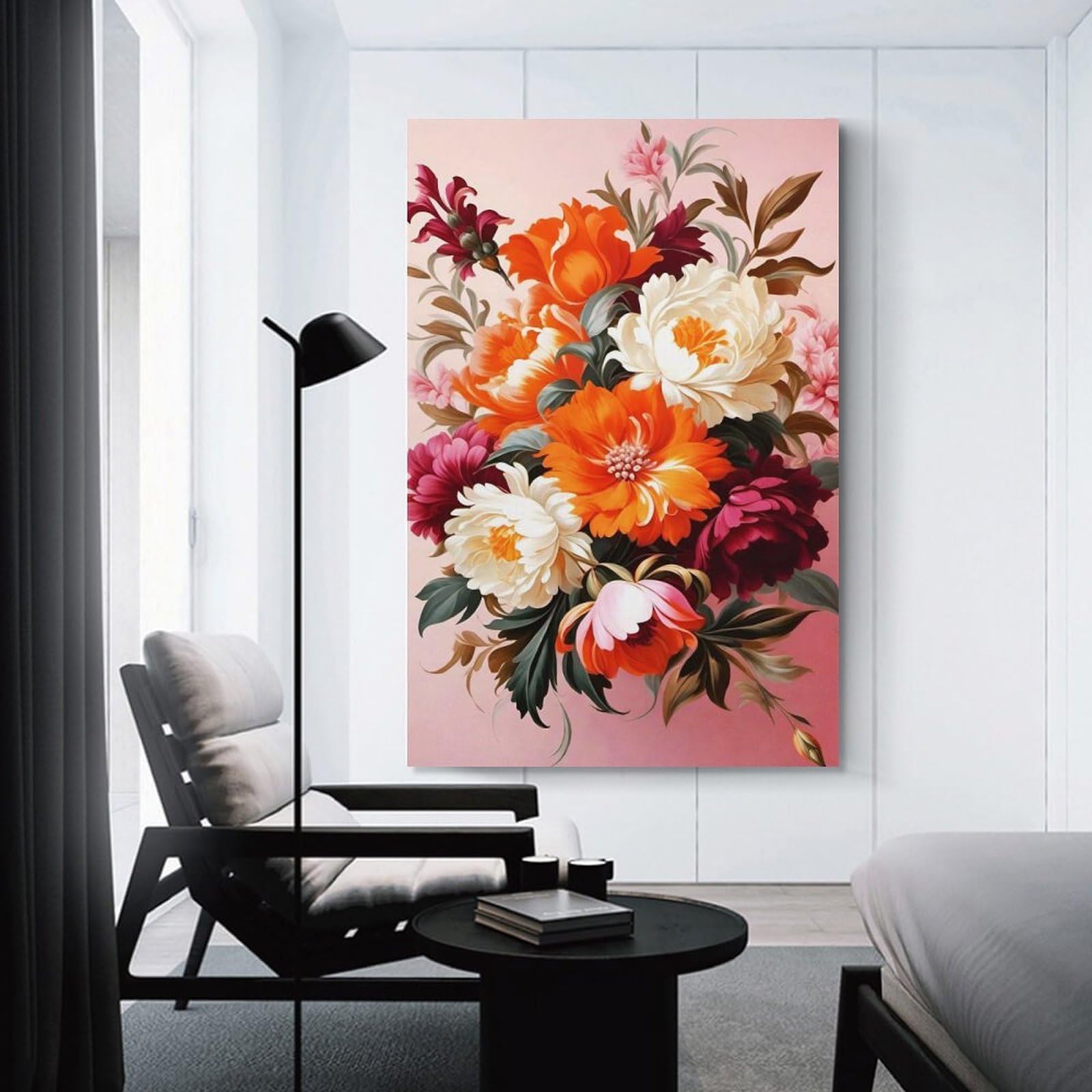 Junmoney Decorative Wall Artwork Victorian Pink Floral Art, 12x18inch(30x45cm), for Living Room, Lounge Or Sitting Room, Modern Wall Decor for Cosy Interiors