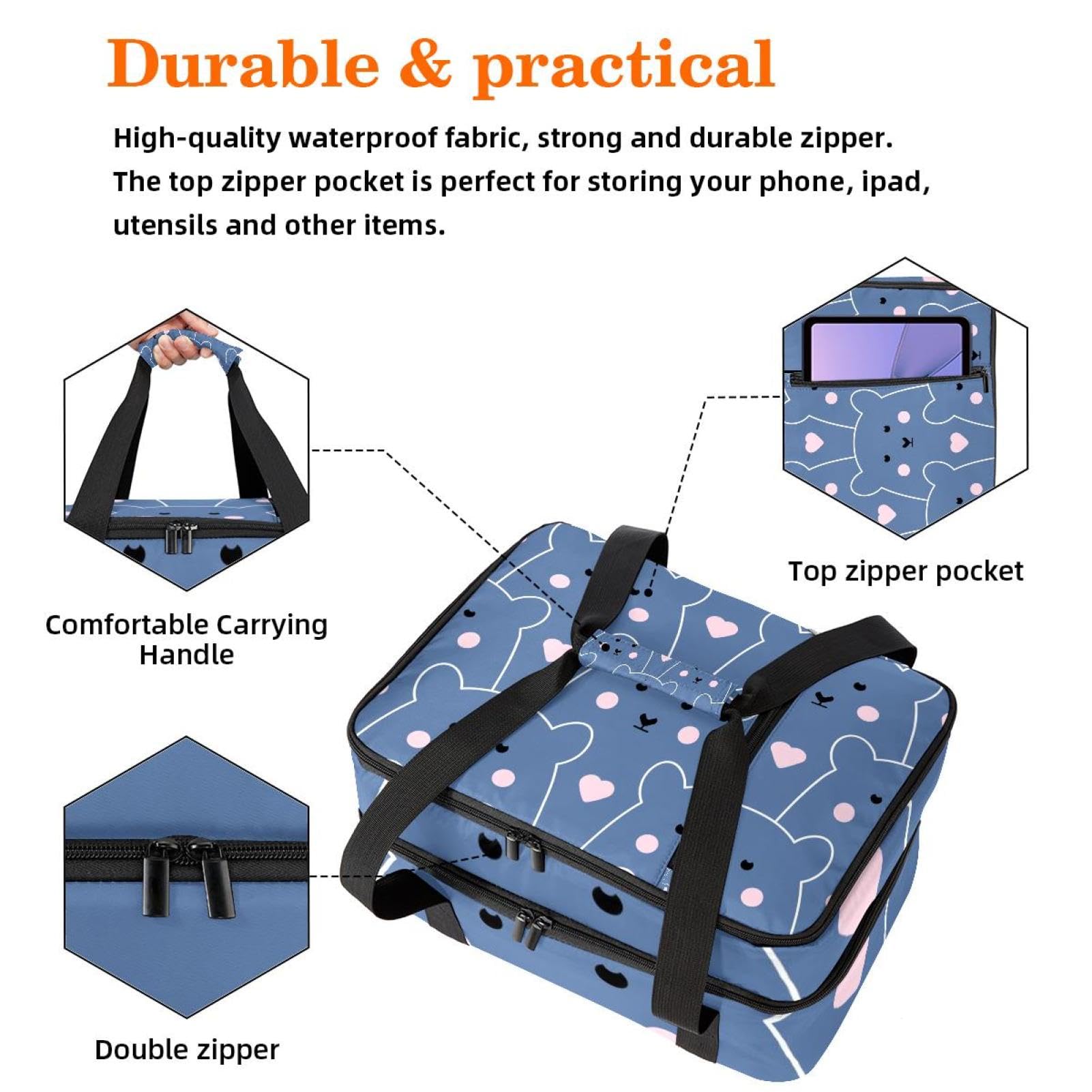 Grand sac à déjeuner isotherme pour homme et femme, double couche, étanche, étanche, réutilisable, sac fourre-tout pour le travail, l'école, le pique-nique, la plage, le camping, les voyages, motif