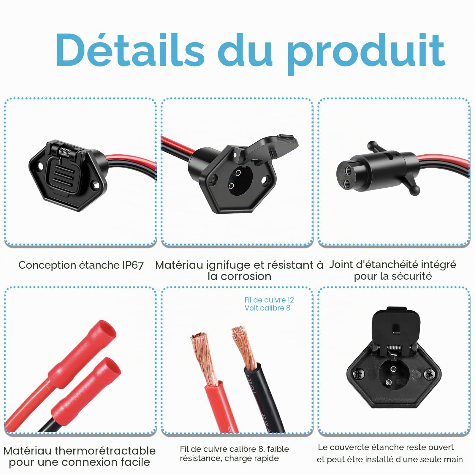 Prise de moteur auxiliaire, prises de moteur auxiliaire étanches professionnelles 12V-24V, prise et prise de moteur auxiliaire 8 jauges 2 fils pour bateau Minn Kota, connexion rapide du moteur