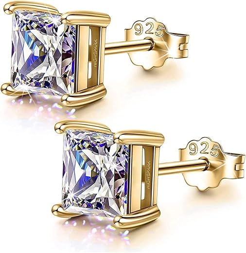 HIGHSPARK 925 Silver Solitaire Square Earrings for Women | 92.5 Sterling Silver and Princess Cut Diamond like Brilliance S...