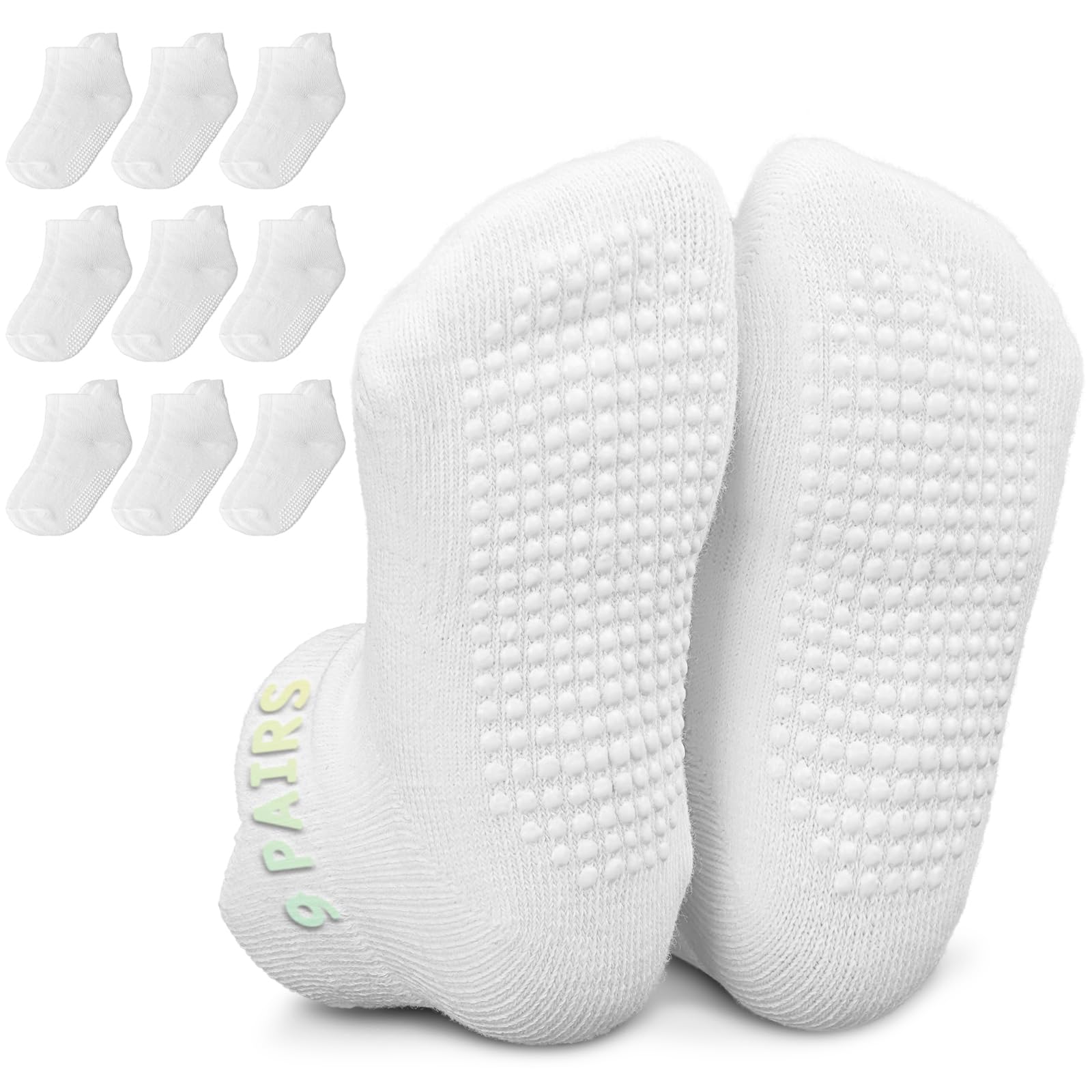Infinno Baby Non Slip Ankle Socks 9 Pairs - Toddler Socks with Grips for Kids, Infants Boys and Girls 6-24 Months, 1T-7T