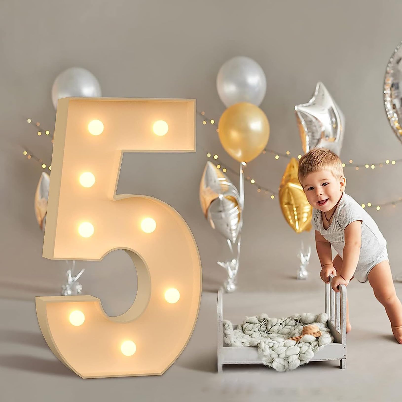 Chiffre Lumineux Géant LOBOOM 4FT (120 Cm) - Numéro 50 Mosaïque Pour Anniversaire - Décoration