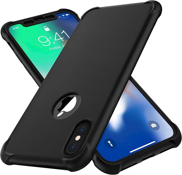 ORETECH Compatible with iPhone X Case, iPhone Xs with [2 x Tempered Glass Screen Protector]360 Full Body Shockproof Case UltraThin Hard PC Silicone Case Cover for iPhone X iPhone XS 5.8 inch - Black