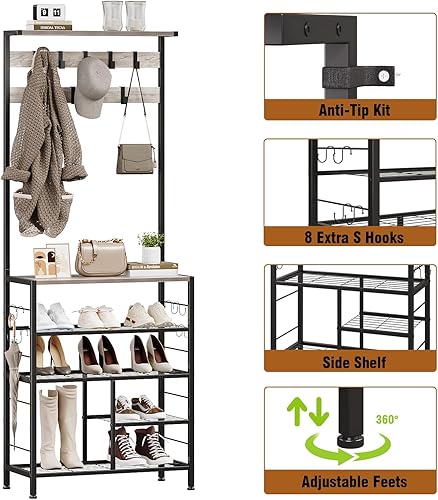 Miniatura 7 de GiftGo Árbol de pasillo grande vintage de 5 niveles con mesa de consola, perchero de entrada, estante de almacenamiento para zapatos, estante