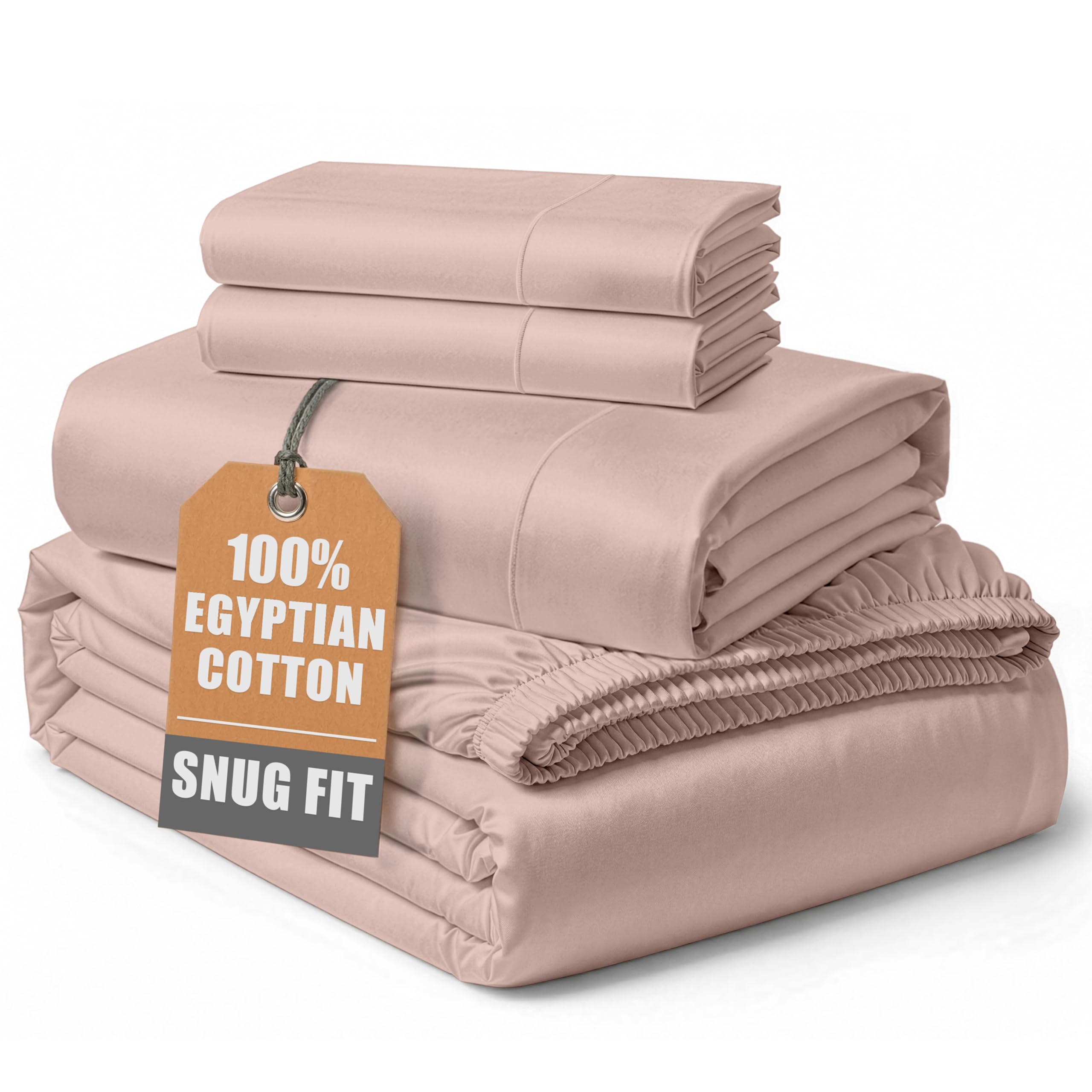 LANE LINEN California King Sheet Sets Sateen Weave - Sepia Rose