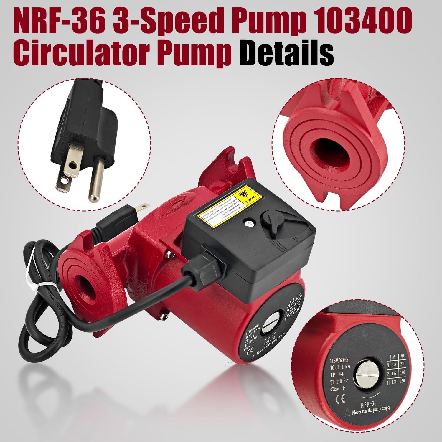 103400 Circulator Pump Compatible With Bell & Gosset NRF 36 3-Speed Pump 115V 1" Flange 1/6HP