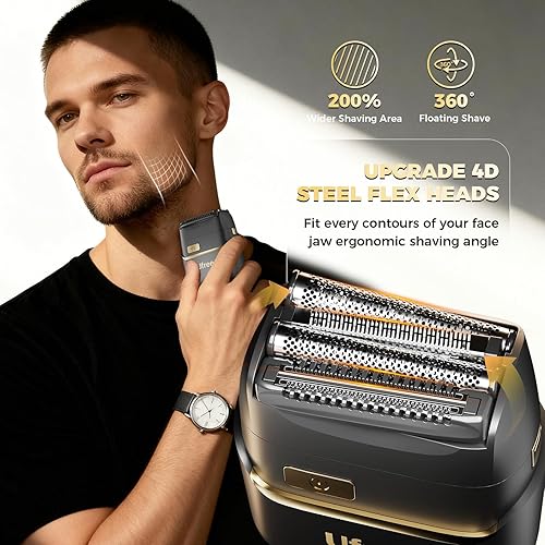 Miniatura 4 de Ufree Afeitadoras de aluminio para hombres, maquinilla de afeitar eléctrica mejorada, afeitadora recargable para hombre con 4 cuchillas flotantes,