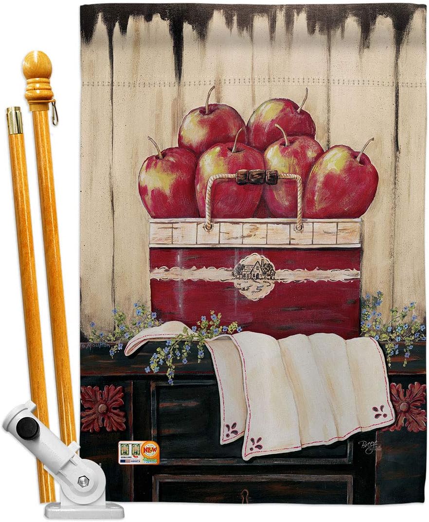 Ruby Red Country Apple House Flag Dowel Set Food Fruit Pineapple Strawberry Watermelon Tropical Aloha Summer Small Decorative Gift Yard Banner Made In USA 28 X 40