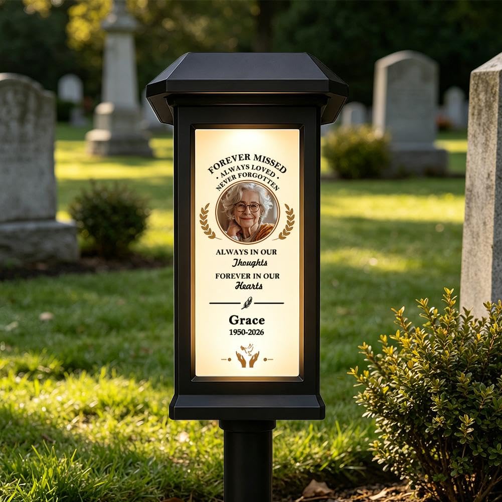 Personalized Memorial Solar Garden Lights for Cemetery,Custom Memorial Solar Garden Light with Photo & Name,Weatherproof GardenLight Grave Decor,MemorialSympathy Gift for Family Loss of Loved Ones