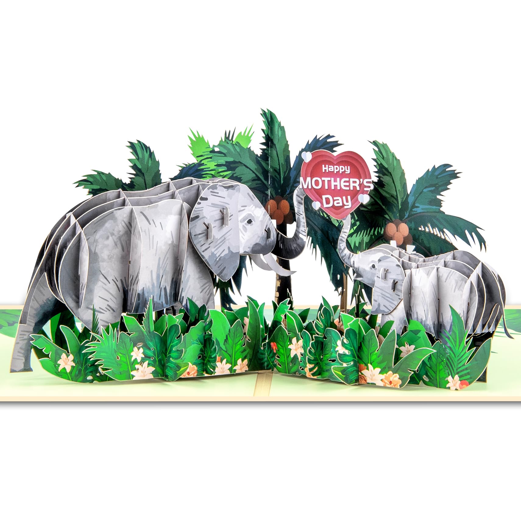GREETING ART Pop Up Karte Elefant, 3D Muttertagskarte mit Elefant & Blumen für beste Mutter der Welt, Pop-Up Karte Muttertag,3D Geburstagkarte für Mama