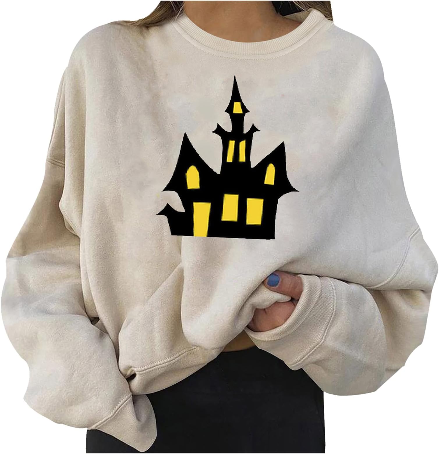 Crew Neck Sweatshirts for Teen Girls Cute Graphic Long Sleeve Oversized Pullover Plus Size Women Casual Sweater Tops