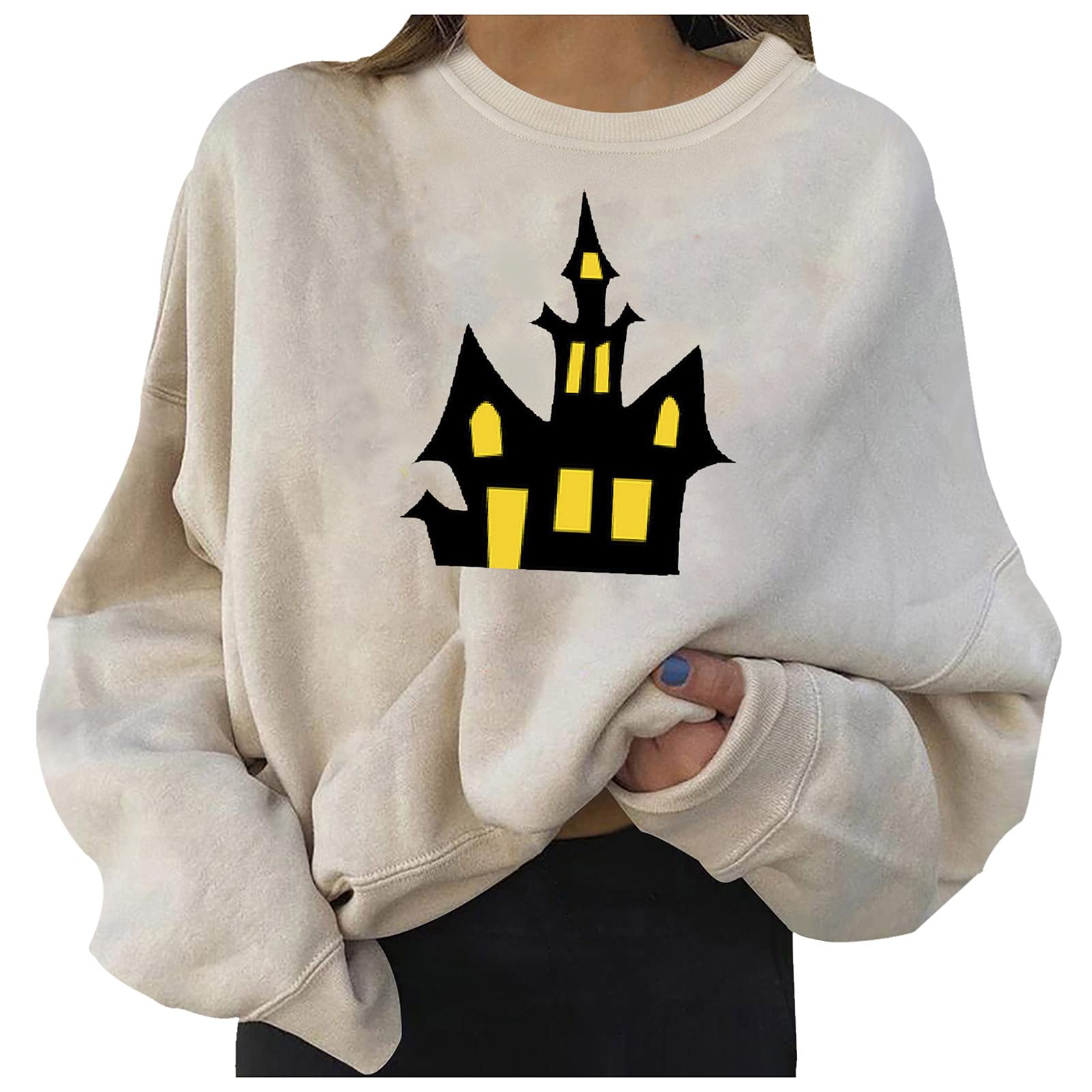 Crew Neck Sweatshirts for Teen Girls Cute Graphic Long Sleeve Oversized Pullover Plus Size Women Casual Sweater Tops