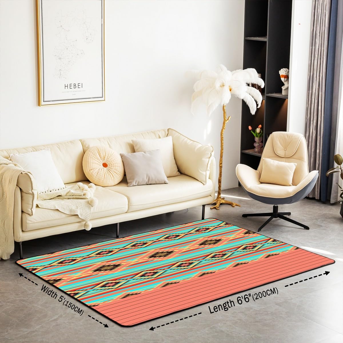 Loussiesd Southwestern dywaniki do salonu geometryczny dywanik dla dzieci chłopców dziewcząt wystrój pokoju plemienny dekoracyjny zestaw dywanów 100 * 150 cm rdzenni Amerykanie design niebieski