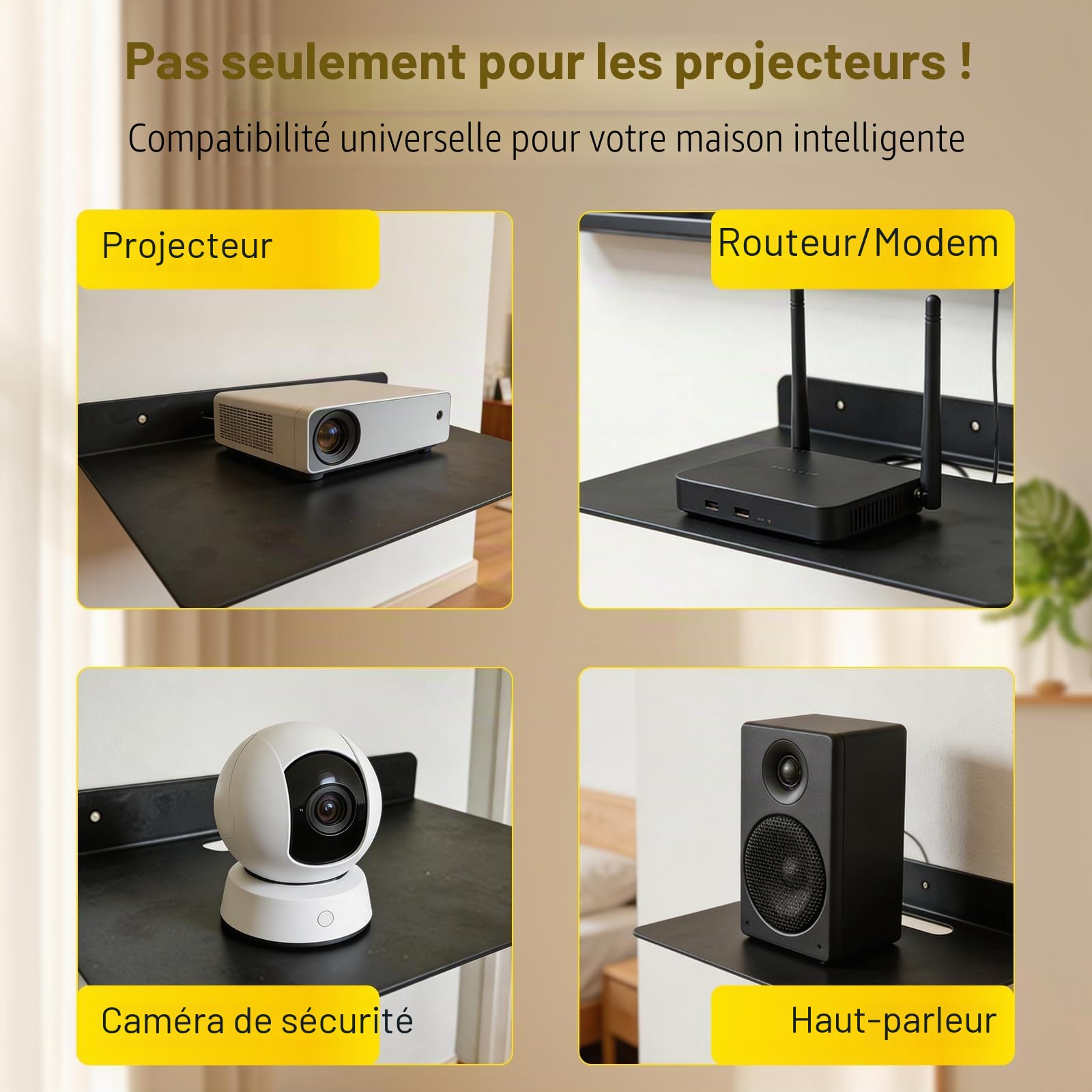 Projecteur Support Etagere Murale 31 x 23.5 x 5.5cm,Etagere Murale sans Percage,Routeur Tablette Murale avec Trou de Gestion des Câbles,pour Décodeurs TV,Enceinte Intelligente,Lecteur DVD