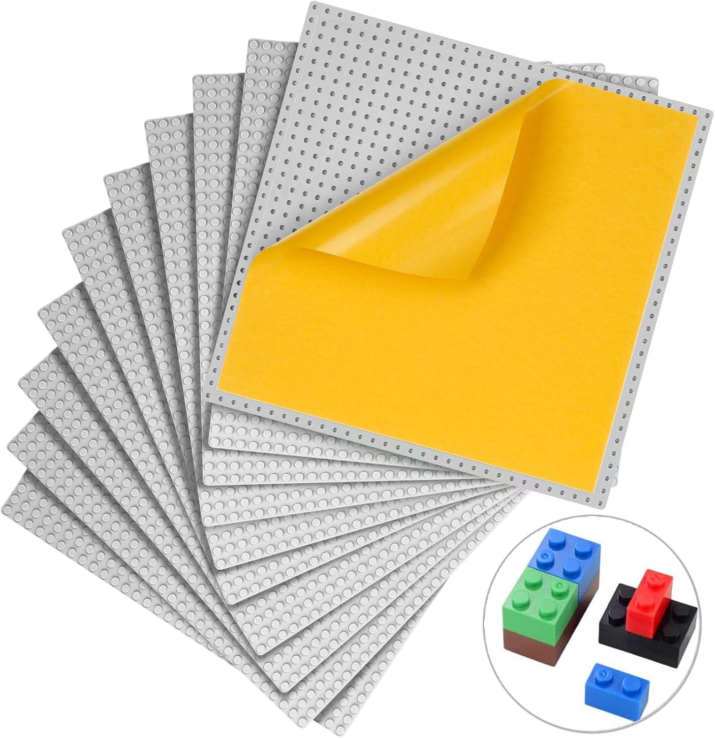 MIMAX Peel-and-Stick Baseplates 10PCS (10"x10"), Toy Building Brick Blocks Base Plates, Self Adhesive Baseplate for All Major Brands, Build On Table Wall (Light Gray) - Image 7