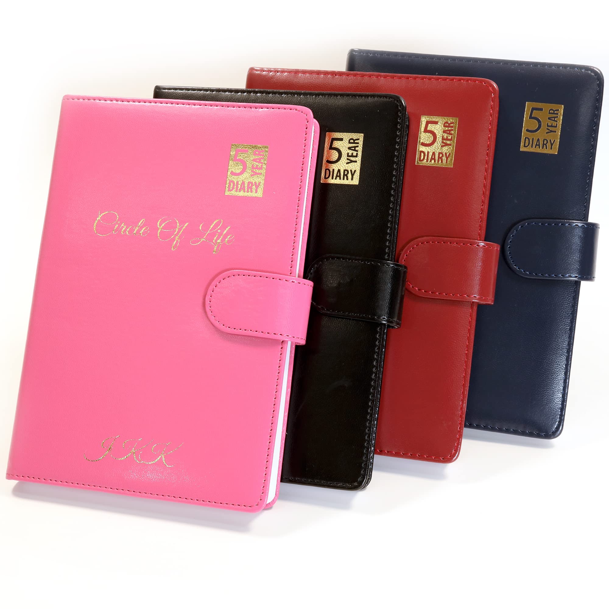 Personalised Custom Premium 5 Year Diary Organiser A5 Size | Design A Truly Unique Gift | Gold Embossed PU Leather (Pink)