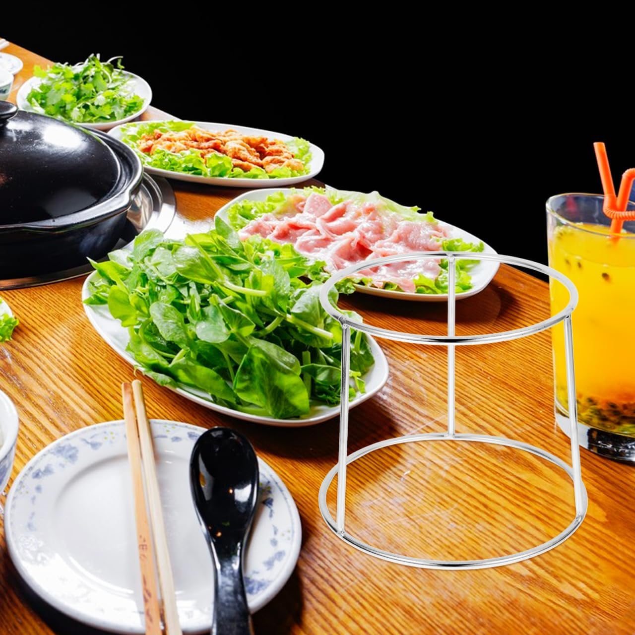 SHOWERORO Two Tier Seafood Plate Rack Stainless Steel Double Layer Pizza Holder Stand for Serving Platters Ideal for Bbq Hotpot and Kitchen Display