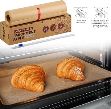 Baking Paper Roll, 30CM x 80M Unbleached Parchment Paper, Greaseproof Paper Roll, Baking Paper Sheets for Oven Non Stick, Parchment Papers Sheets, for Baking Cooking Grilling Meat Pizza -Brown