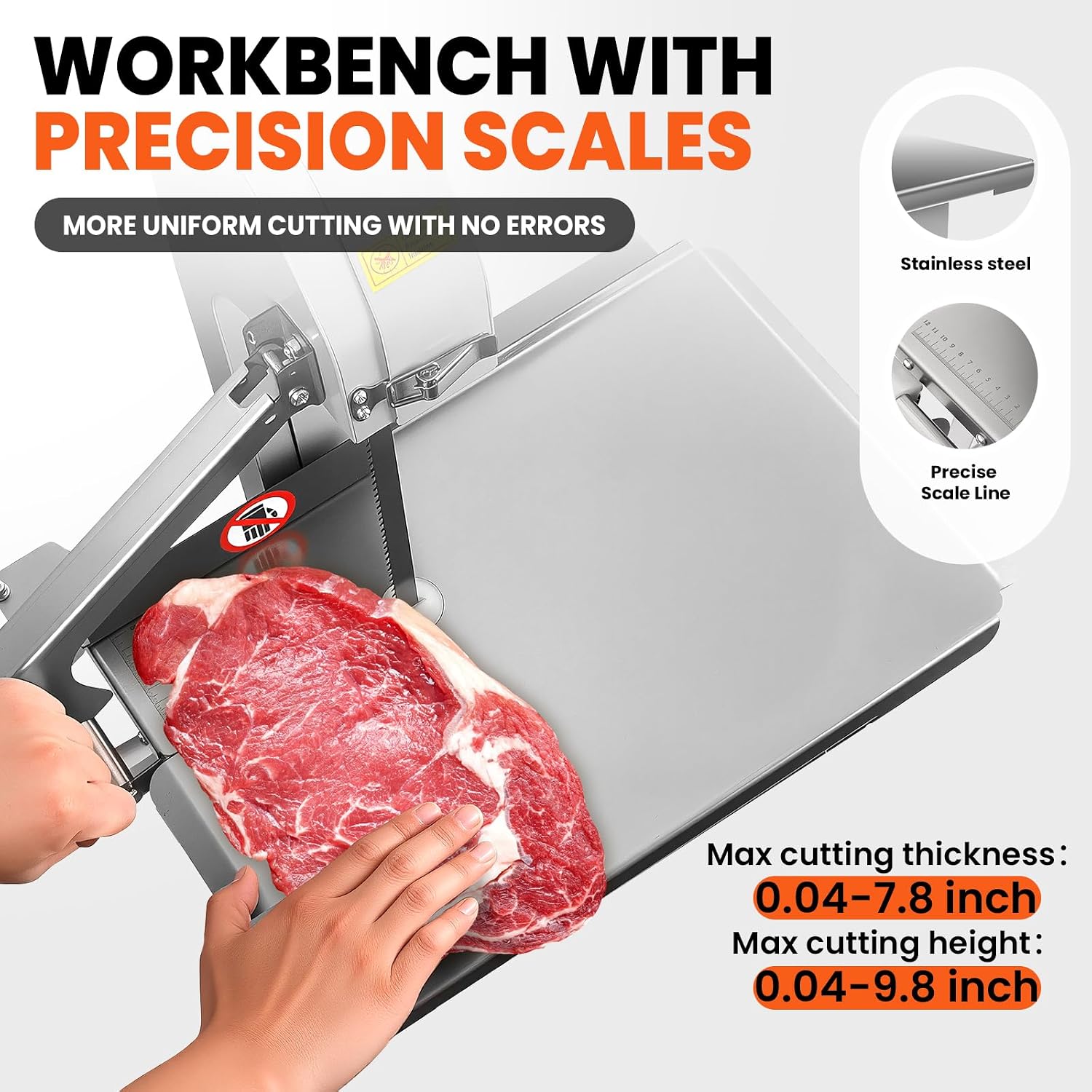 2500W Electric Bone Saw Machine | 19" x 15" Workbeach | Stainless Steel Frozen Meat Cutter | 0.04"- 7.8" Thickness Range with 8 Saw Blades | Meat Bandsaw for Chicken Fish Trotter Beef