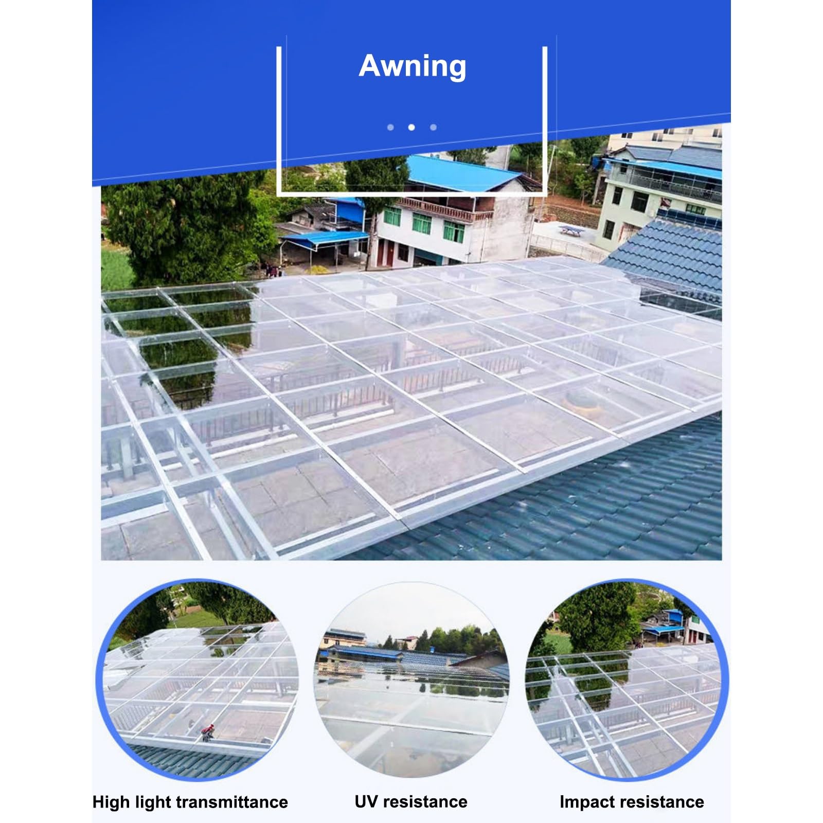 Láminas de policarbonato resistentes para uso en exteriores, paneles transparentes de invernadero, ideales para patios, pérgolas y cobertizos, fácil de cortar (155 x 399 cm)