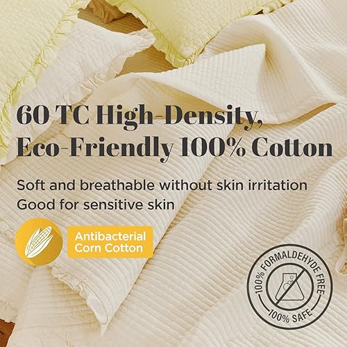 Miniatura 3 de Colcha de cama 100% algodón con volantes, tamaño individual 63 x 83' - Manta acolchada suave y transpirable lavada con pigmento para todas las