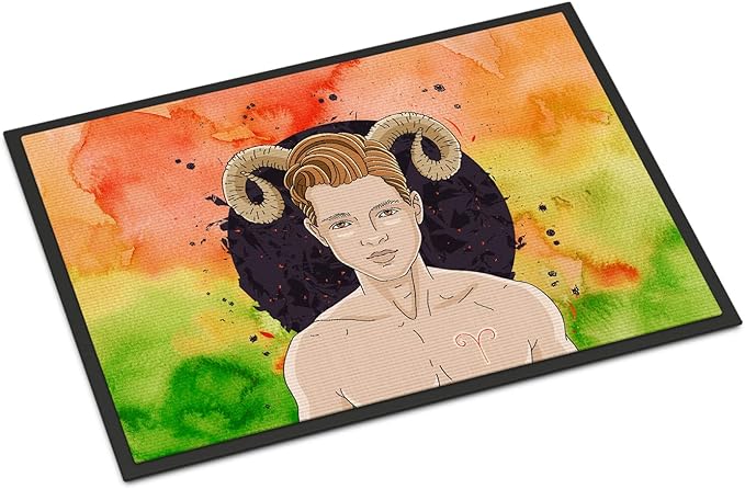 Caroline's Treasures BB7317JMAT Aries Zodiac Sign Doormat 24x36 Front Door Mat Indoor Outdoor Rugs for Entryway, Non Slip Washable Low Pile, 24H X 36W