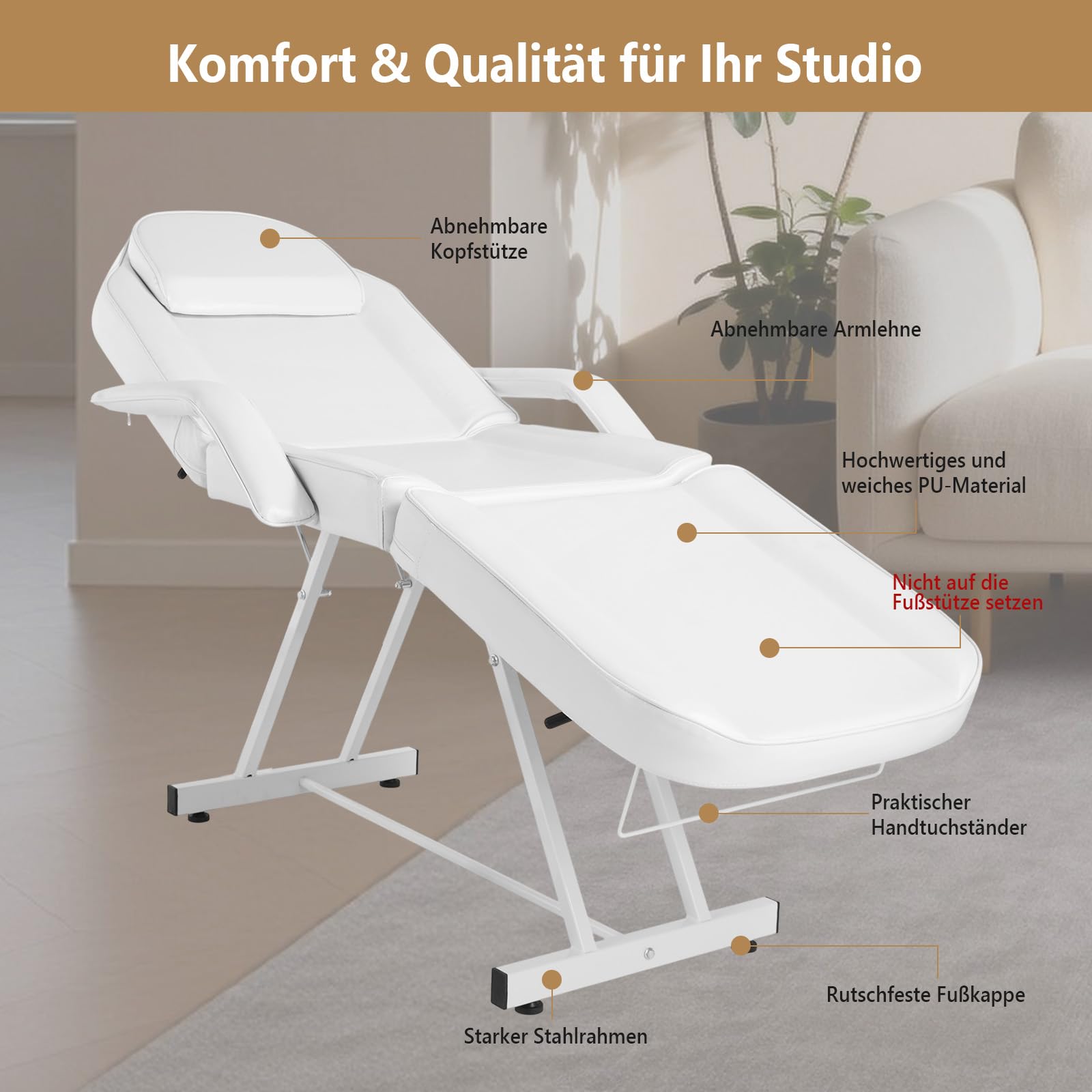 Bonnlo Massageliege verstellbar Kosmetikliege Tattooliege Massage Tattoo Stuhl Kosmetiker Bett Mehrzweck Gesichtsbett Stuhl Weiß