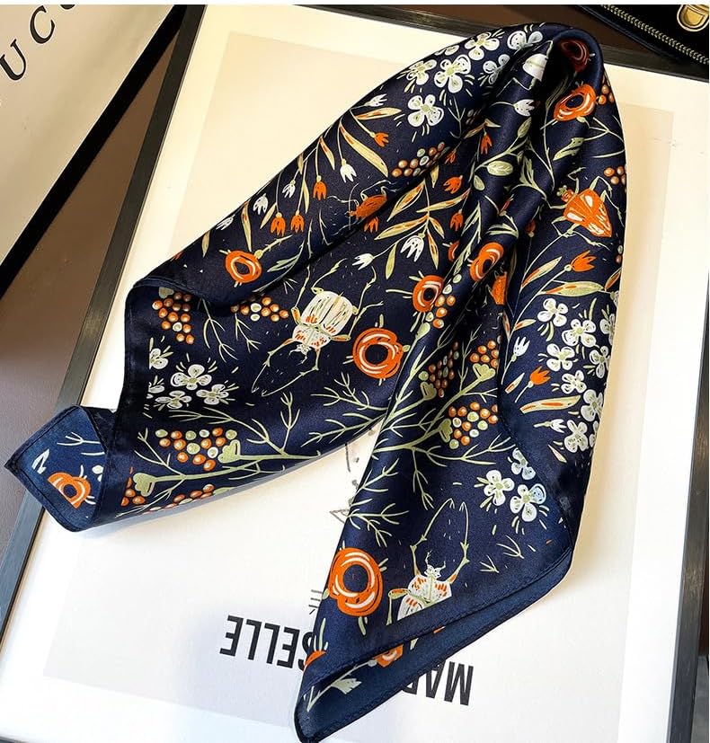 100% Mulberry Silk Neck Scarf - 21'' x 21'' Lightweight Neckerchief - Women Men Small Square Digital Printed Scarves - Image 6