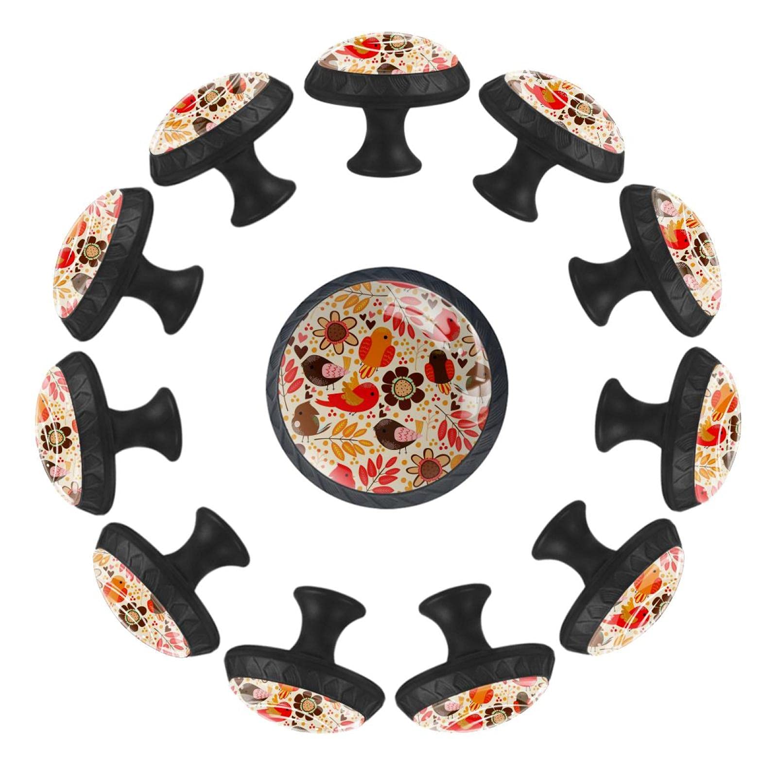 Lot de 12 boutons de tiroir ronds oiseaux 35 mm pour meuble et commode enfant