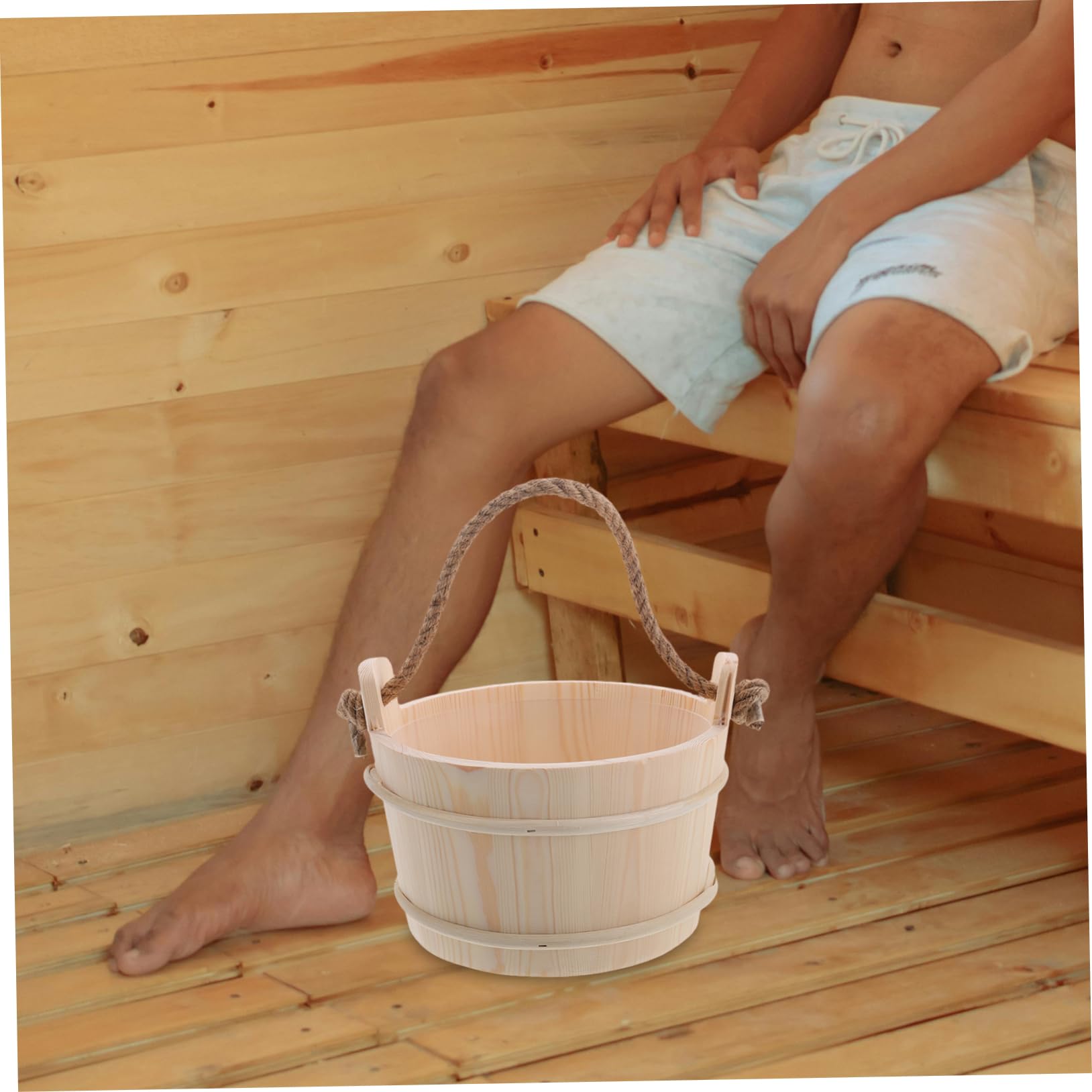 iplusmile Secchio in Legno per Sauna Mestolo, Kit Beige per Spa
