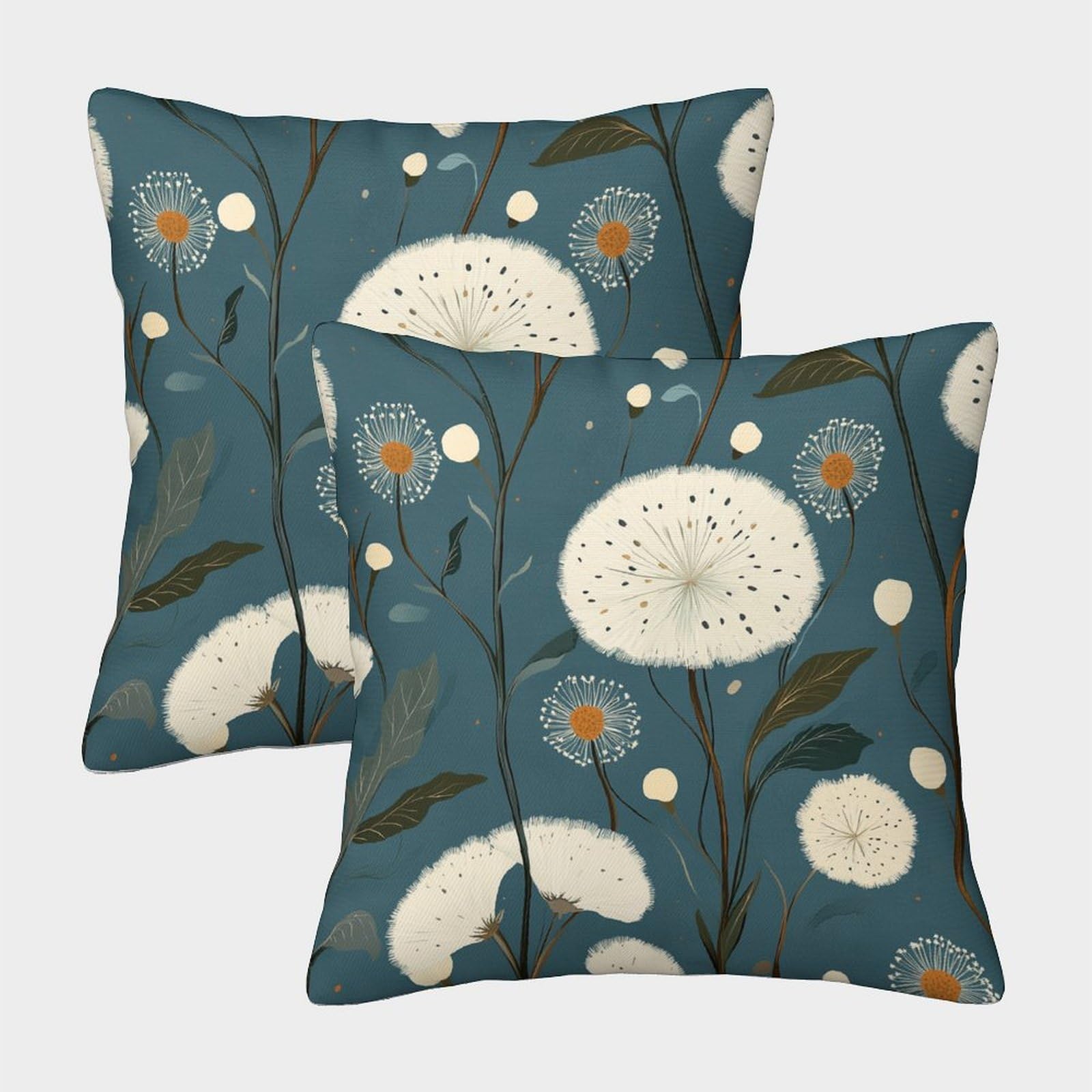 kaiyun 2 Pack Dandelions 3D Image Floral Seamless Pattern Printed Single-sided Cushion Cover 50x50cm