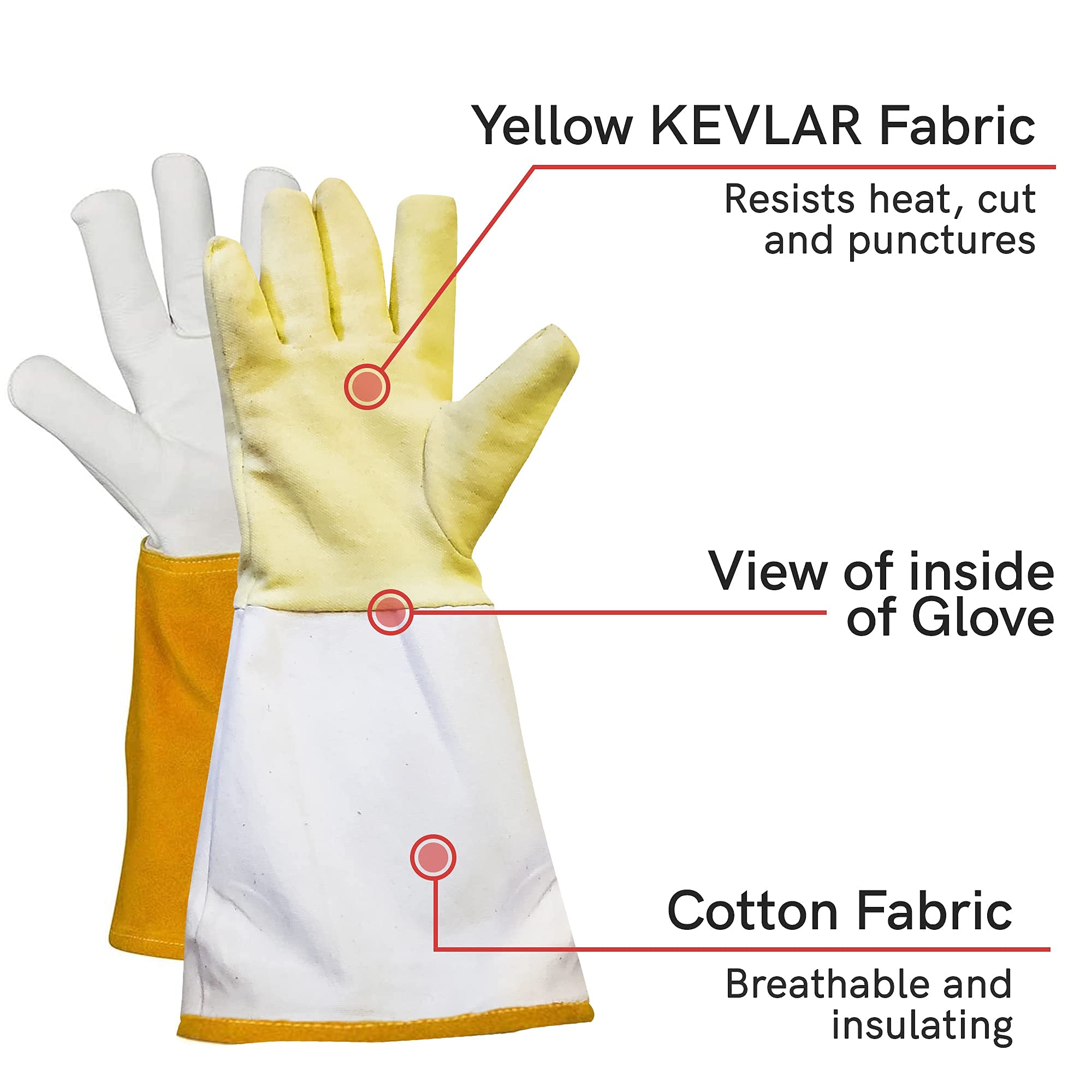 Glattol Tig - Guantes de soldadura grandes, ignífugos, resistentes al calor, para soldadores, estufas de leña o cocina con chimenea, cuero de primera calidad (grande)