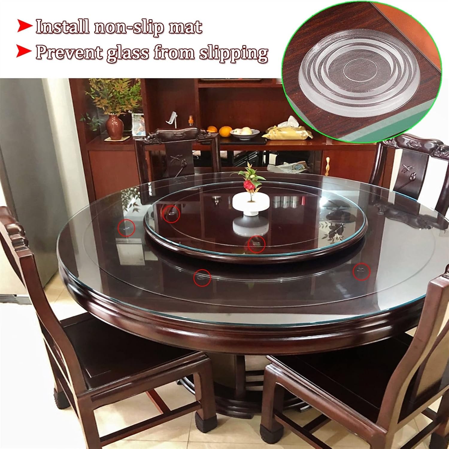 ラウンド型強化ガラスダイニングテーブル – 40.6 cm～76.2 cm、厚さ0.9