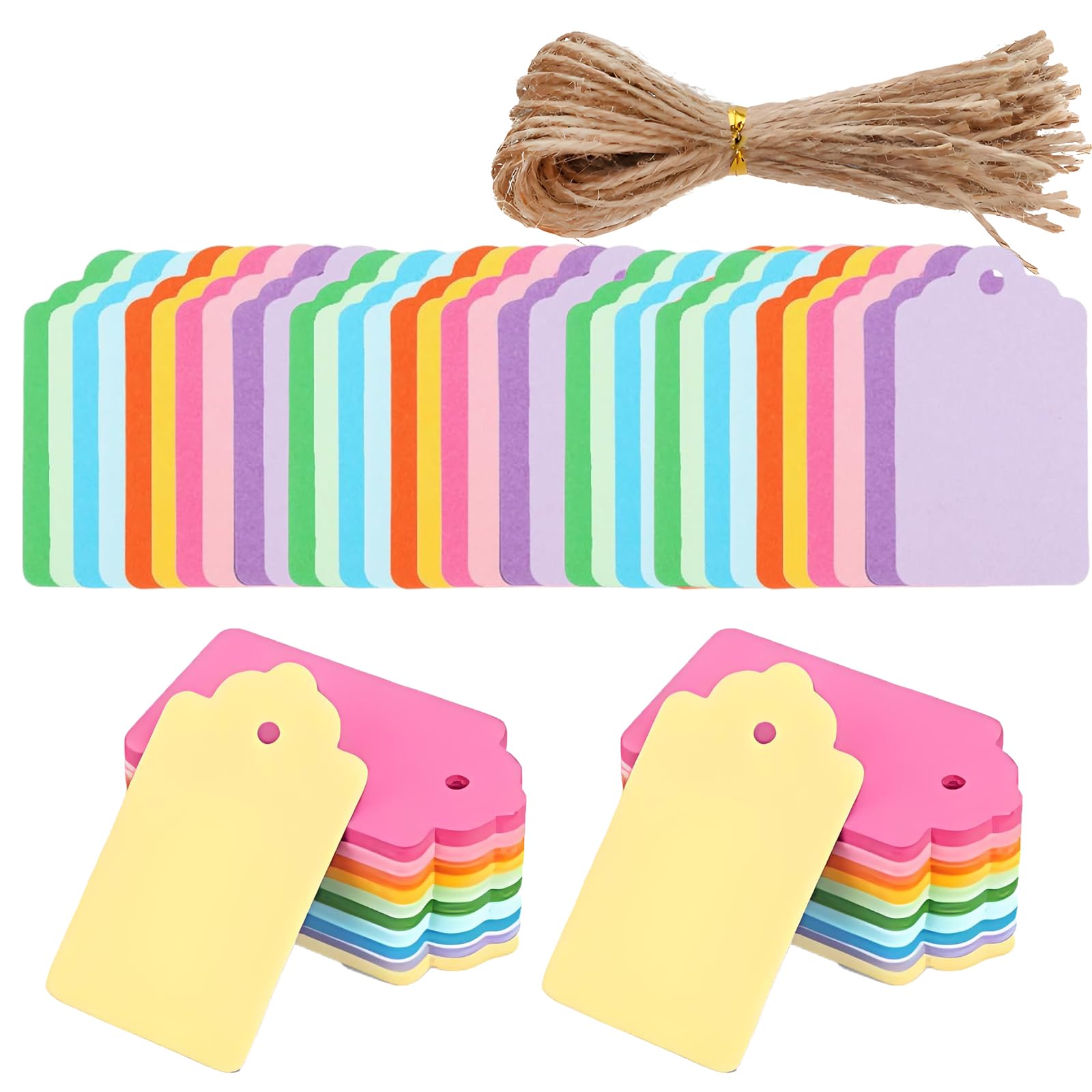 150Pcs Coloured Gift Tags with String, Gift Tags with Ribbon, Luggage Labels with String in 10 Assorted Colors for Gift Box Wrapping Wedding Party Birthday
