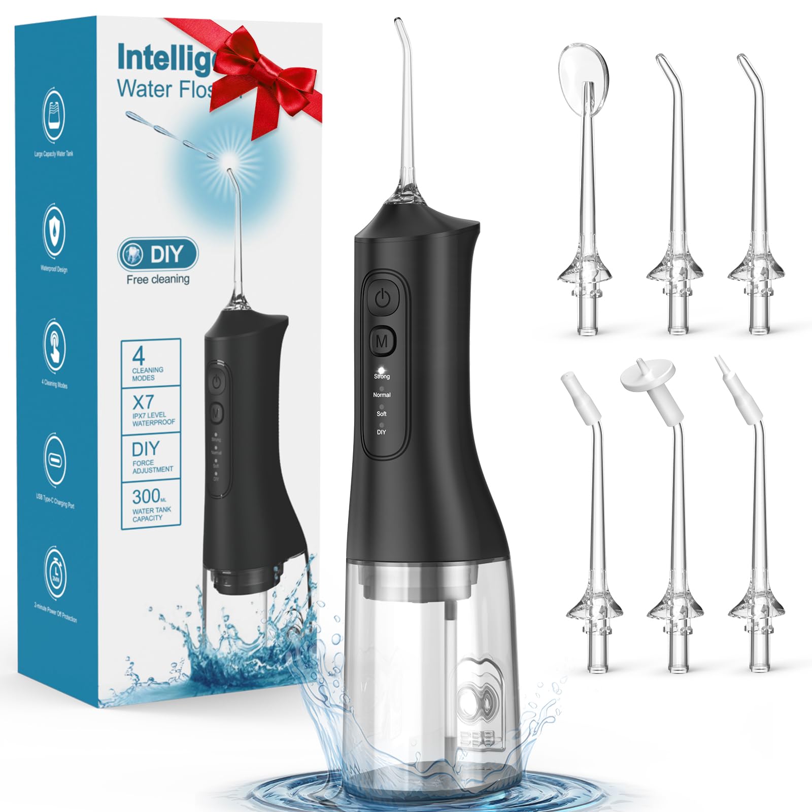 Photo 1 of ***MISSING PARTS*** Missing jet tips
Water Flosser, Rechargeable 300ML IPX7 Waterproof Cordless Portable Oral Irrigator with 4 Modes & 6 Replaceable Jet Tips-Professional Flossing Cleaner for Daily Home Use,Travel,Gums,Braces Care-Black