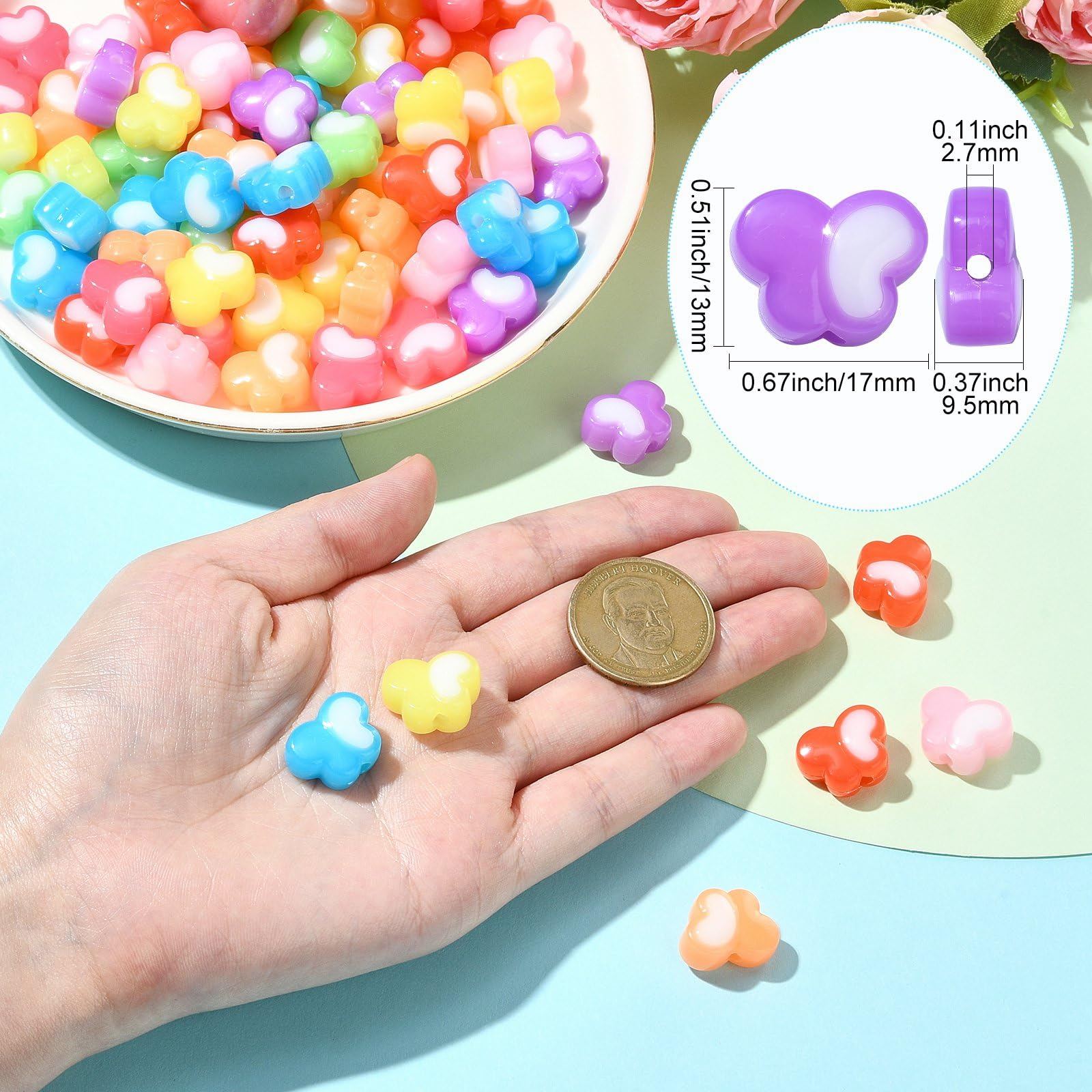 Lot De 300 Perles En Forme De Dé Marqué D’Un Chiffre, D’Un Coeur Ou D