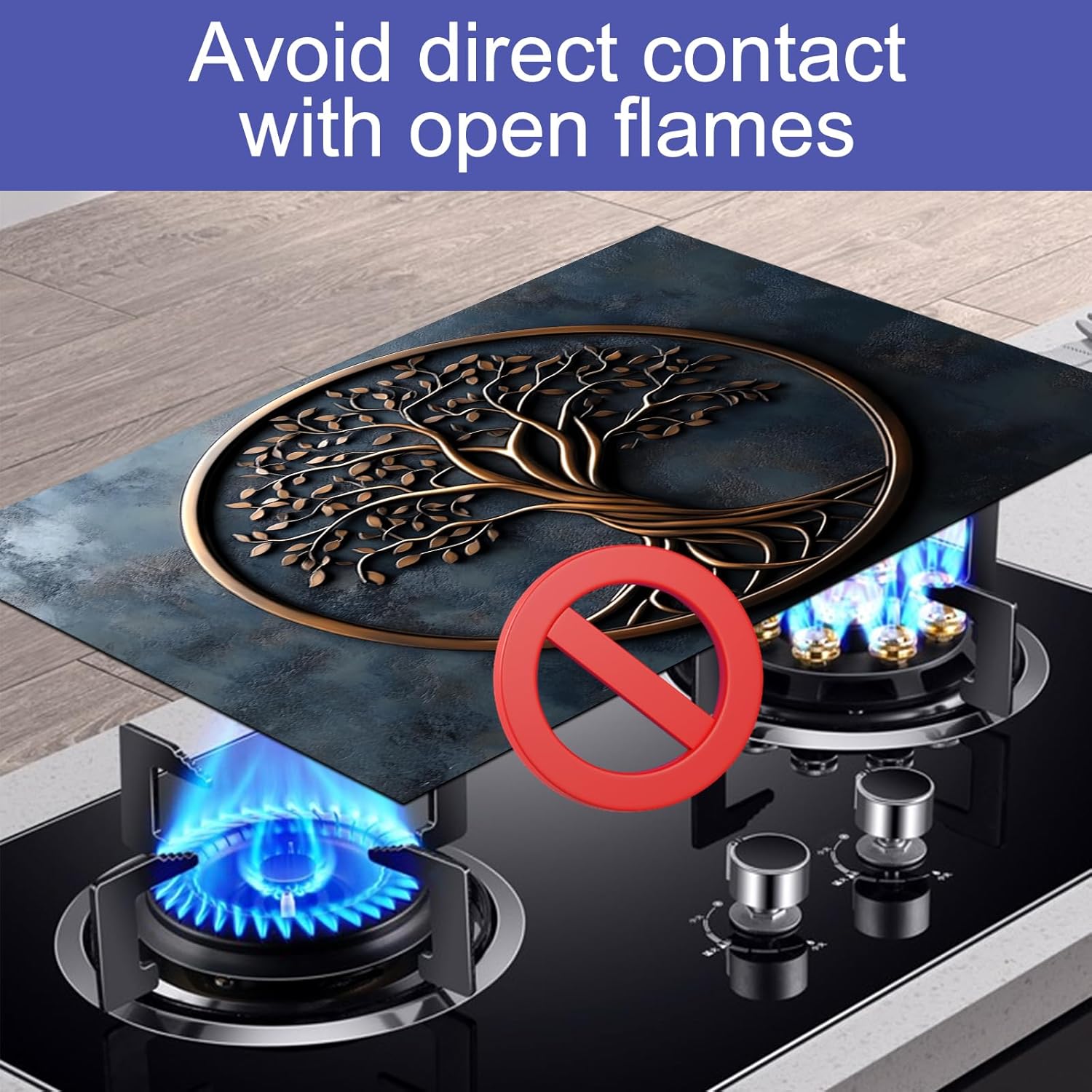 HOMETITUTE Bronze Tree of Life Stove Covers for Electric 28x20 Inches Glass Top Stove Cover Protector Heat Resistant Non Slip Cooktop Covers Pad Decorative Kitchen Mat for Countertops and Sinks
