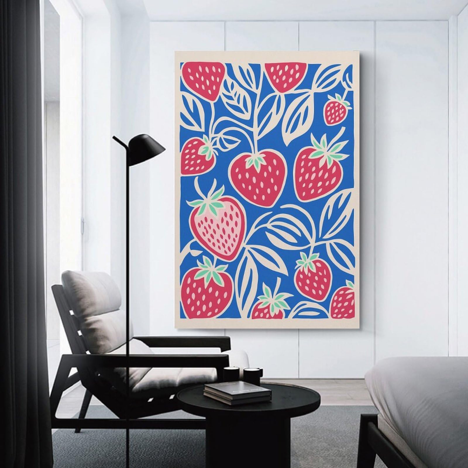 Junmoney Canvas Wall Picture Blue Strawberry Field, 08x12inch(20x30cm), for Front Hall, Corridor Or Welcome Spaces, Decorative Wall Art for Narrow Spaces