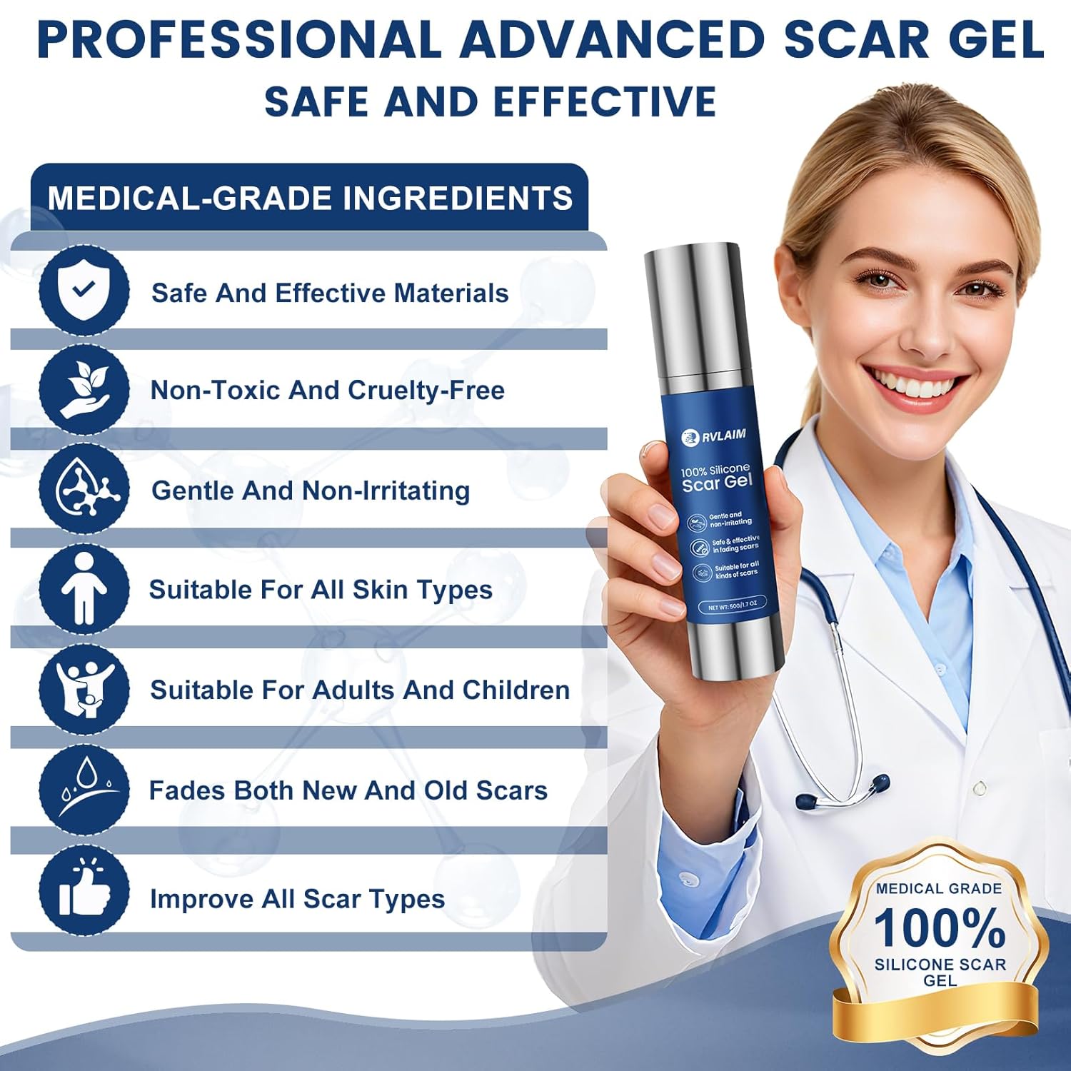 100% Silicone Scar Gel Scar Cream, Advanced Silicone Gel for Removal of Surgical, Burns, Acne Scar, Old and Recent Scars and Stretch Marks, 1.7 oz/50ml - Image 6