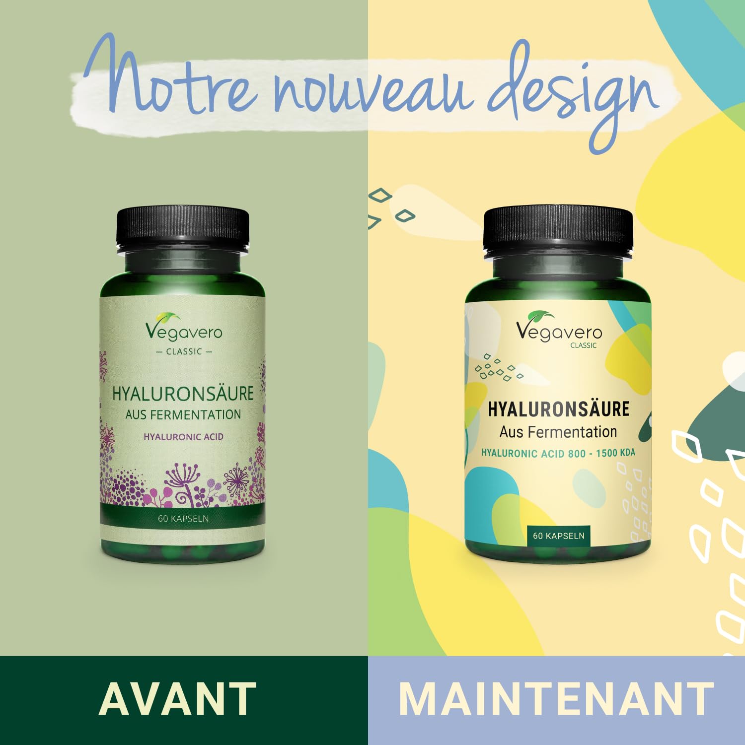 Acide Hyaluronique Pur Vegavero® 600 mg | 100% Naturel | VEGAN & Sans Additifs Artificiels | Anti-âge et Articulations | 60 Gélules