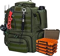 45L Waterproof Fishing Backpack with 4 Tackle Boxes, Rod Holders & Movable Dividers - Durable Gear Bag for Anglers (Green)