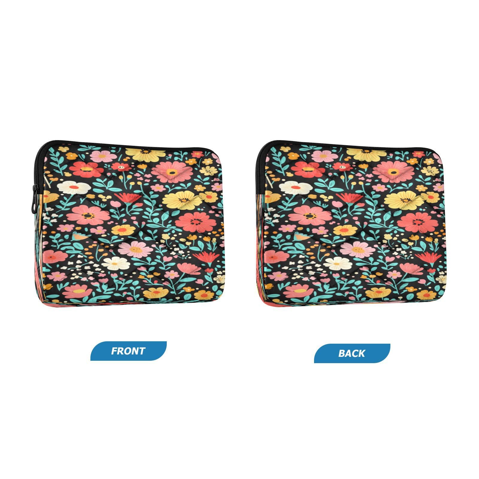 Floral Leafy Plant Black Laptop Sleeve for 13-13.3 in Water Resistant Portable Laptop Sleeve Bag Case for Men Boys Women